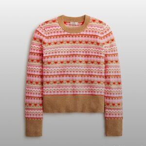 J.CREW SHRUNKEN FAIR ISLE CREWNECK SWEATER IN HEATHER ACORN WOOL BLEND XL